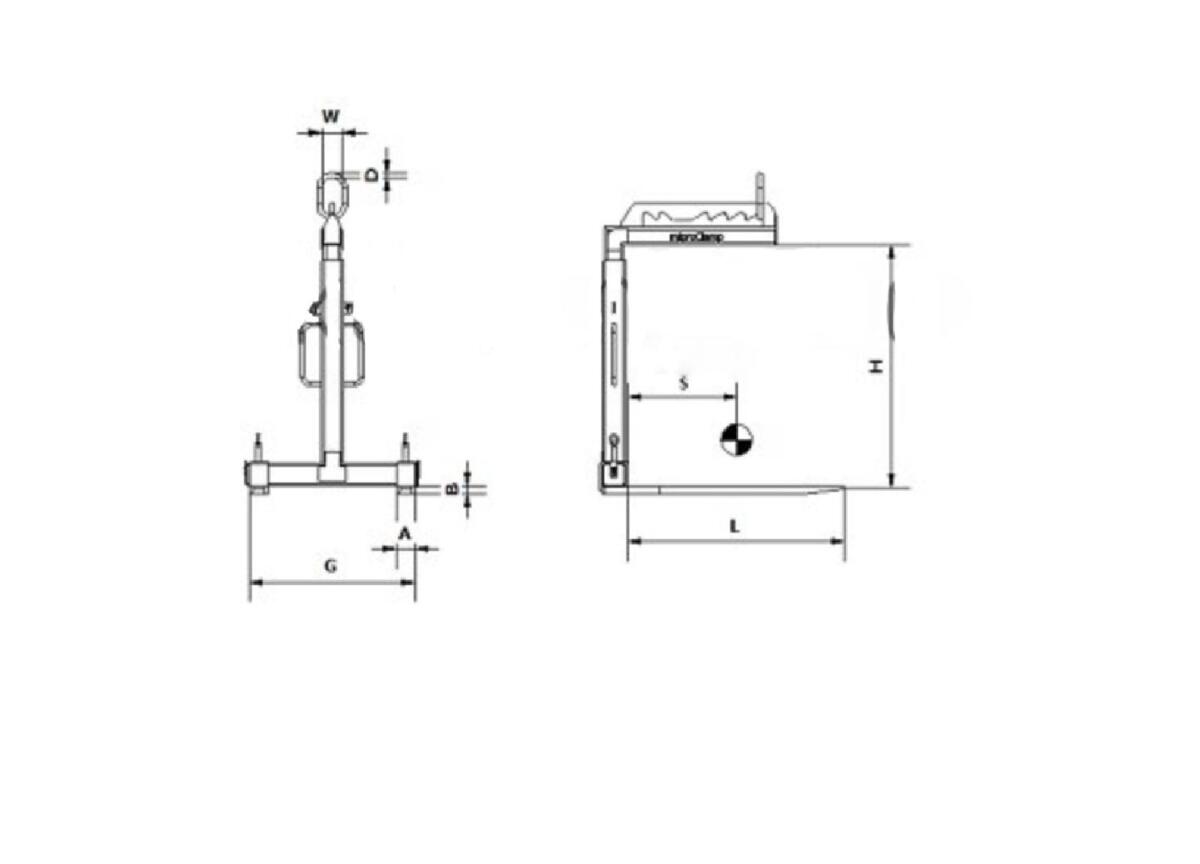 Rysunek Techniczny - Podwieszane Widły do Palet ES-15, Nośność 1500 kg Rysunek Techniczny